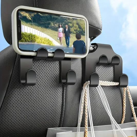 2-in-1 Car Back Seat Hook & Mobile Phone Holder – Lazy Rear Seat Headrest Bracket for All Smartphones